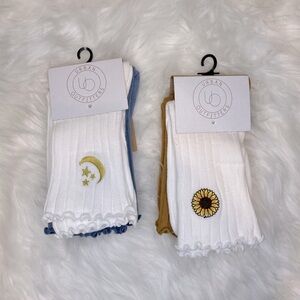 NWT UO Ruffled Crew Sock With Cute Embroidery Bundle #2- 4 Pairs